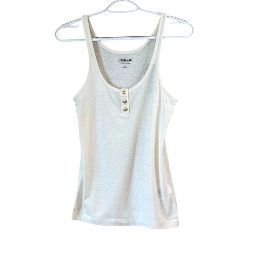 J. Crew Woman's Henley Tank Top Ivory Buttons Stretch Linen Size S NWT